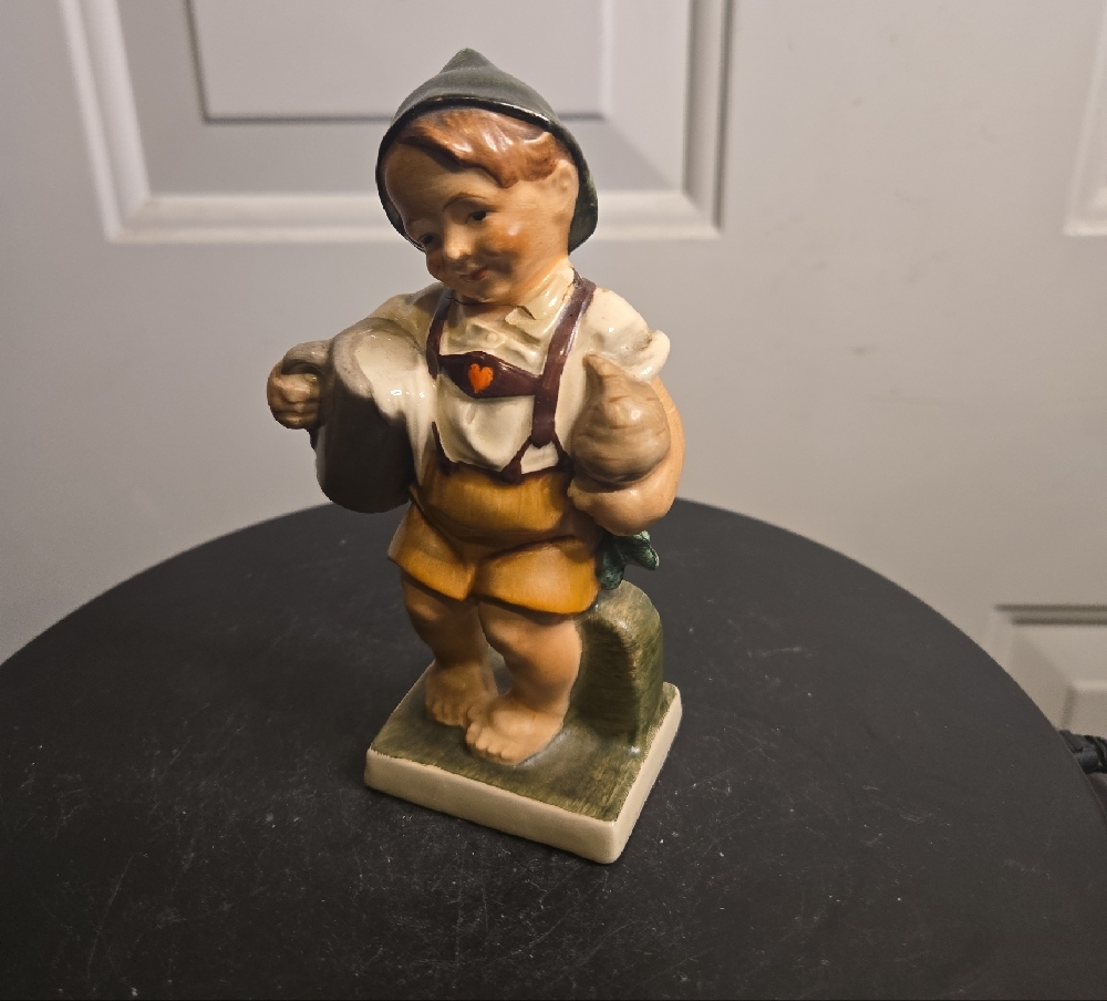 Vintage Friedel Germany Ceramic Boy Figurine with Green Hat And Blur Pitcher - Picture 7 of 10